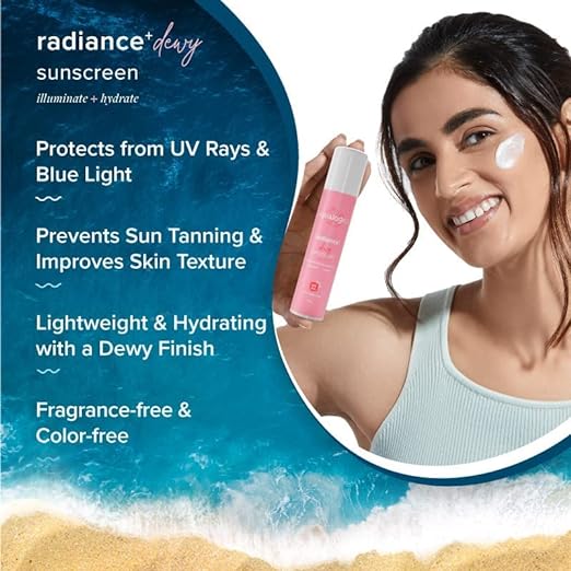 Aqualogica Radiance+ Dewy Sunscreen Cream,Watermelon & Niacinamide, Spf 50+, Pa+++, 50g