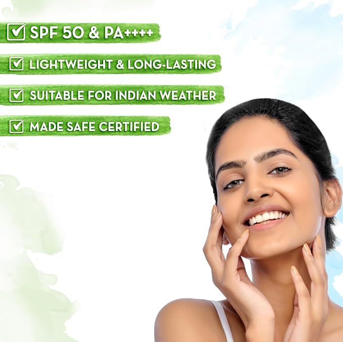 Mamaearth Ultra Light Indian Sunscreen with Carrot Seed, Turmeric and SPF 50 PA+++ - 80ml Packed with SPF 50 | Long Lasting Sun Protection