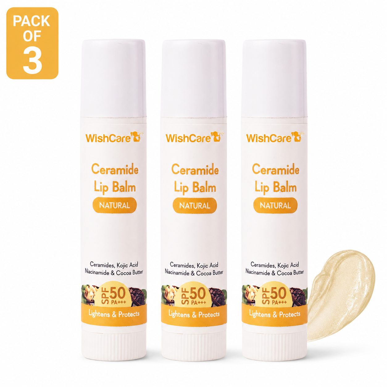 WishCare Ceramide Lip Balm with SPF50 PA+++ - Kojic Acid & Niacinamide, 5 gm