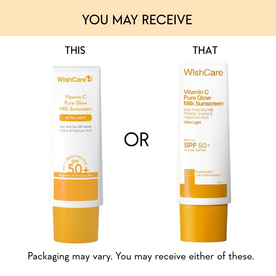 WishCare Vitamin C Pure Glow Milk Sunscreen with SPF 50 PA++++, 50 ml