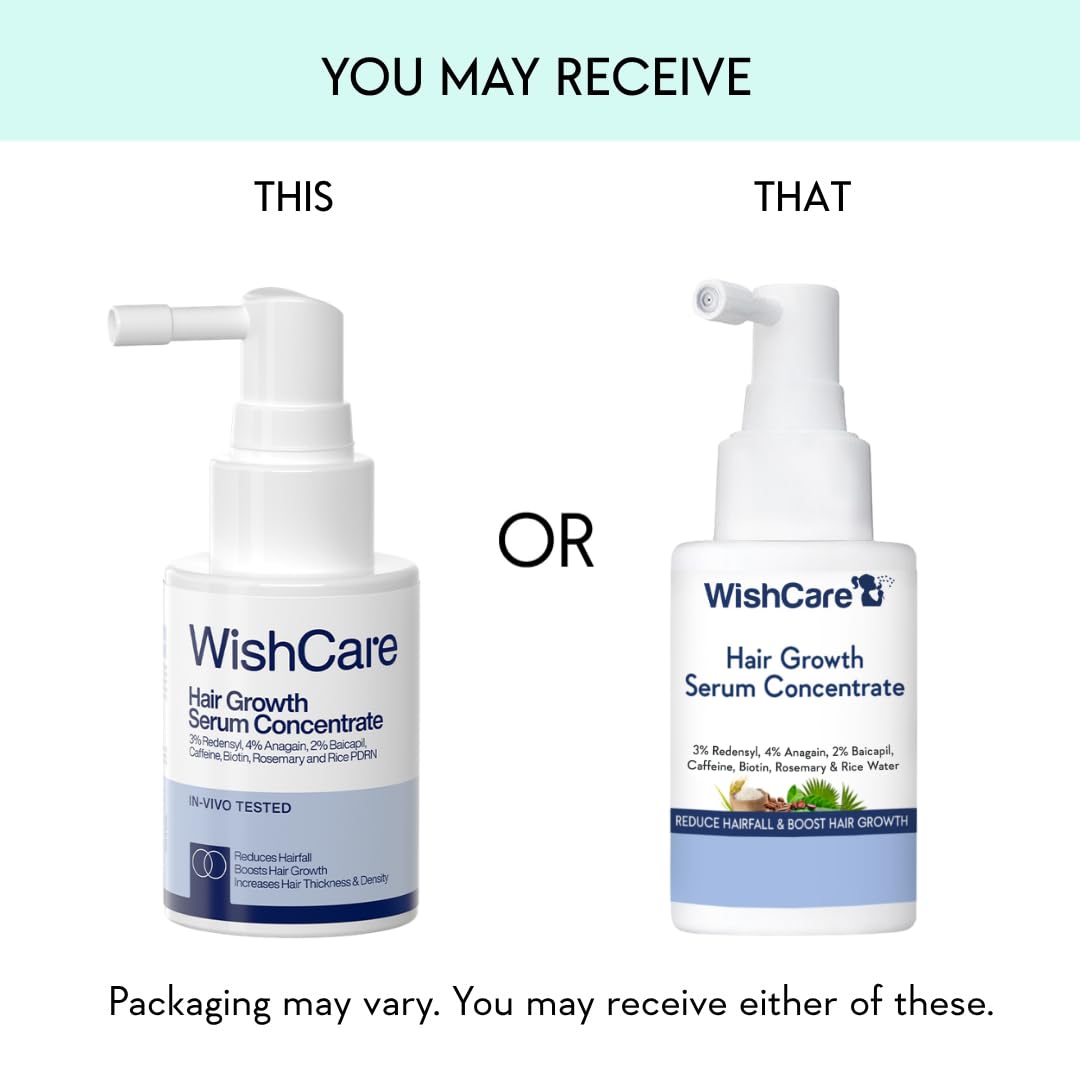 WishCare Hair Growth Serum Concentrate - 3% Redensyl, 4% Anagain, 2% Baicapil, Caffeine, Biotin, Plant Keratin & Rice Water, 30 ml