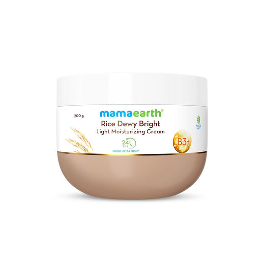 Mamaearth Rice Dewy Bright Light Moisturizing Cream With Rice Water & Niacinamide For Glass-Skin 200G |For Face, Hands & Body|24H Long-Lasting Moisturization