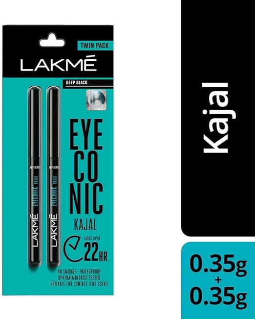 Lakme Eyeconic Kajal Twin Pack, Black, 0.35g with 0.35g