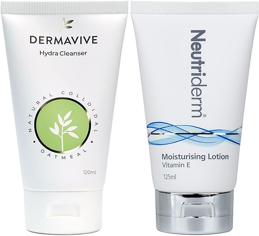 Neutriderm Pre-Makeup Skincare Combo, Vitamin E Moisturiser 125ml And Dermavive Hydra Cleanser Lotion 120ml