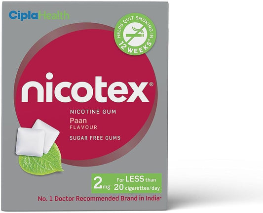 Cipla Nicotex Nicotine Sugar Free Paan Gums 2mg 12 Gums per Pack | Pack of 18