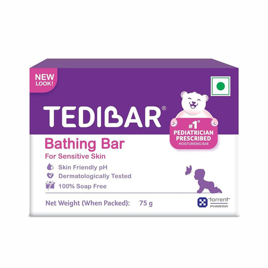 Tedibar Moisturising Baby Bathing Bar 75g (Pack of 1) 100% Soap Free No. 1* Pediatrician Prescribed Moisturising Bar - By Torrent Pharma