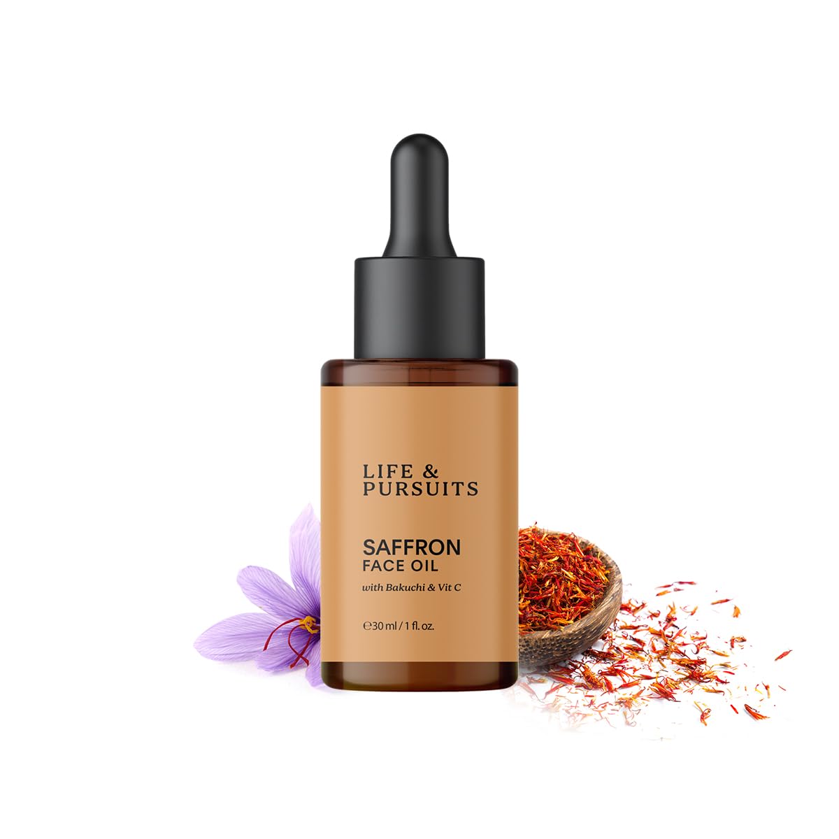 Life & Pursuits Saffron Face Oil with Bakuchi/Bakuchiol (plant Retinol), Vitamin C for Face Brightening, 30 ml