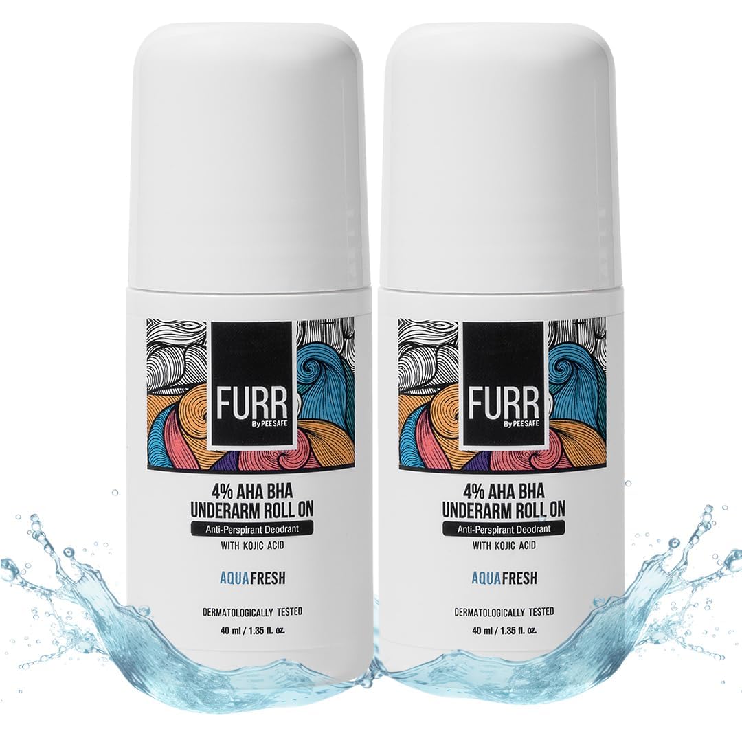 FURR 4% AHA BHA Underarm Roll On, Long-Lasting Fresh Aqua Fragrance, 40 ml, Pack of 2