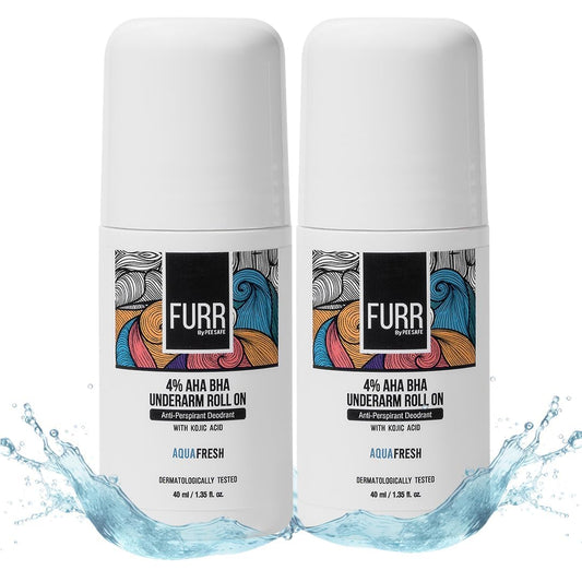 FURR 4% AHA BHA Underarm Roll On, Long-Lasting Fresh Aqua Fragrance, 40 ml, Pack of 2