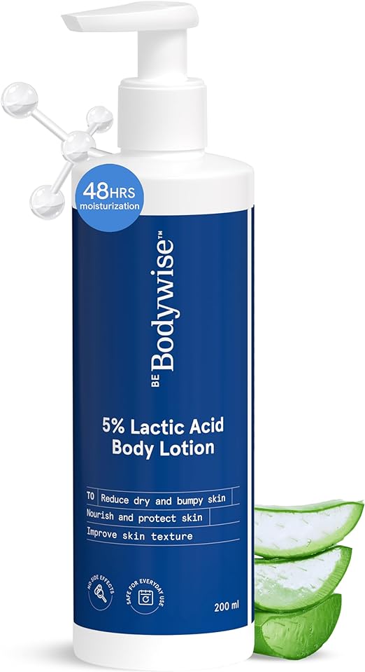 Bodywise 5% Lactic Acid Body Lotion For Women | Aloe Vera Extract & Cica Extract | Improves Skin Texture & Reduces Appearance of Strawberry Legs - 200ml