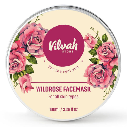 Vilvah Store Wild Rose Face Mask For Glowing Skin | Skin Brightening | With Aloe Vera And Rose Water | Goodness Of French Pink Clay | Suitable For All Skin Types | For Men & Women | 100Gm