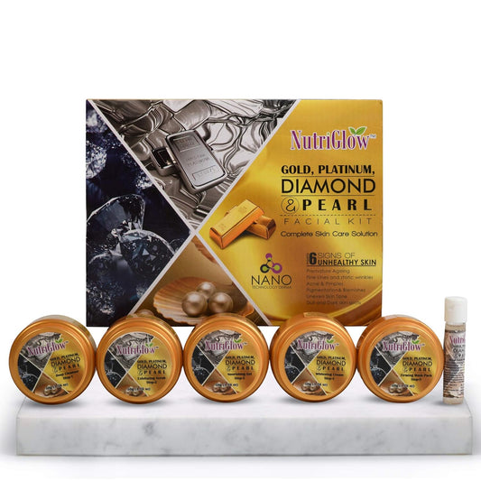 NutriGlow Platinum Diamond Gold and Pearl Facial kit 6-Pieces, 250 gm+10 ml