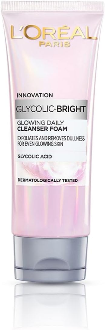 L'Oréal Paris Glycolic Bright Daily Foaming Face Cleanser, 100ml | Glycolic Acid Face Wash for Dull Skin | Daily Glowing Facial Cleanser