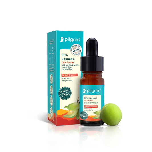 Pilgrim 10% Vitamin C Face Serum For Daily Brightness 10 ml | Face serum for glowing skin | Reduces Dark Spots & Evens Skin Tone | For Oily, Combination, Normal Skin Types | For Men and Women