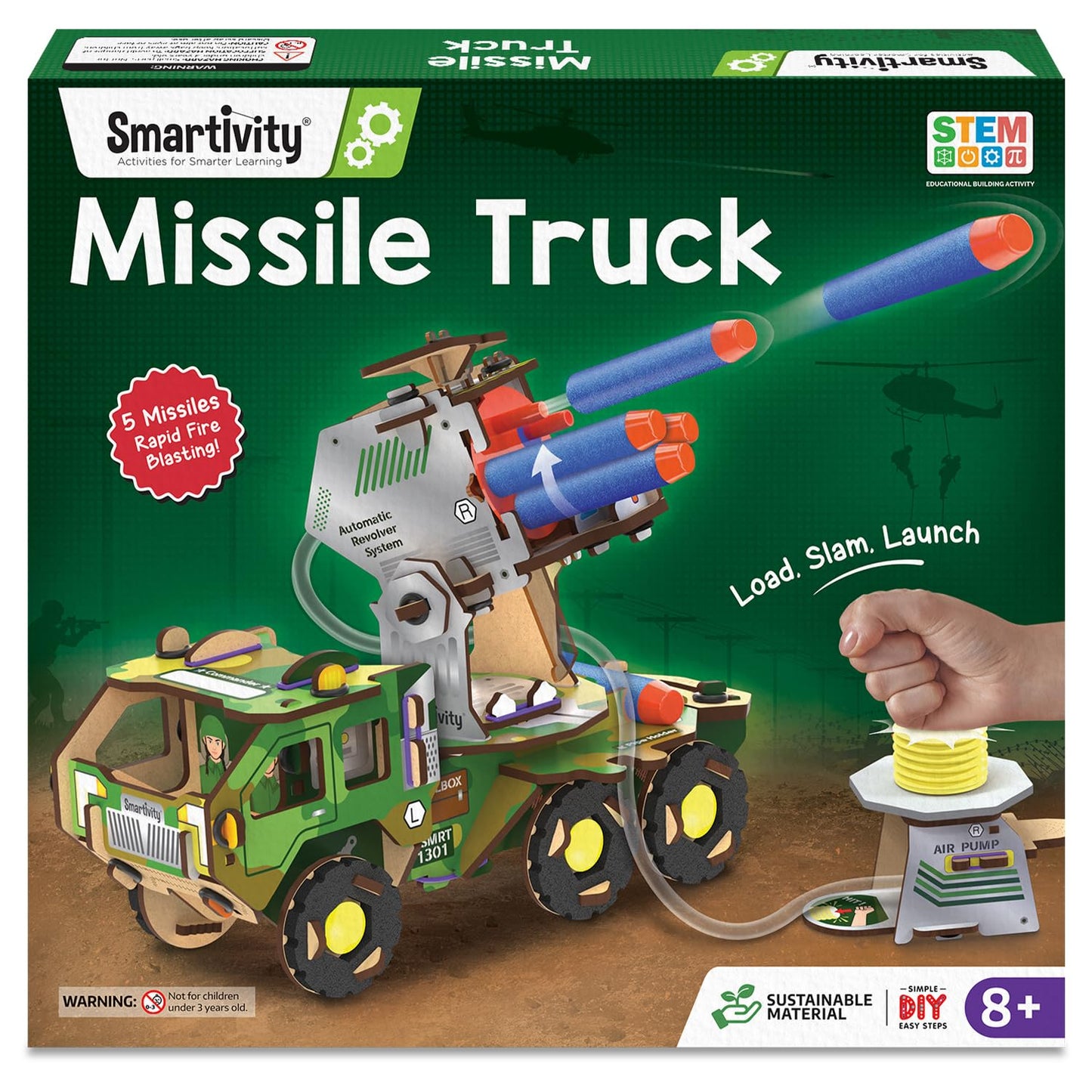 Smartivity DIY Military Vehicle STEM Building Set for Kids 8-14 Years,Army Truck with Air Powered,Missle Launch System