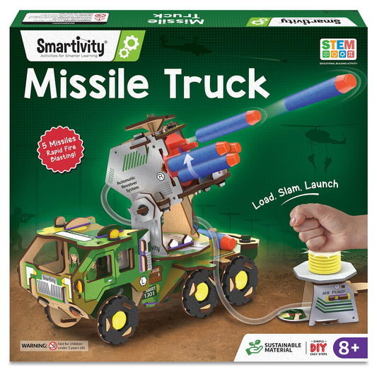 Smartivity DIY Military Vehicle STEM Building Set for Kids 8-14 Years,Army Truck with Air Powered,Missle Launch System