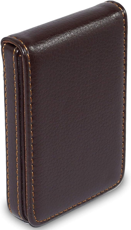 NISUN PU Leather Pocket Sized Business Credit ATM Card Holder Case Wallet with Magnetic Shut (Brown, 9.5 X 6.5 X 1.5 cm)