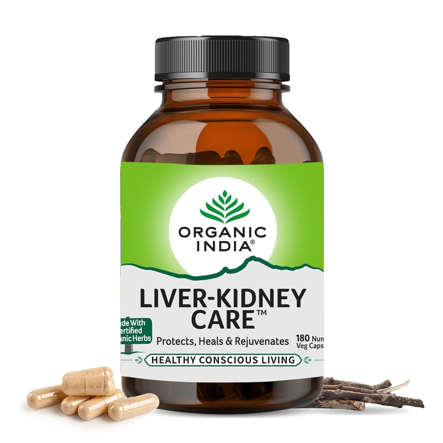 A TATA Product - Organic India Liver Kidney Care - 180 Veg Capsules, Helps Support Liver & Kidney Health, Boosts Overall Energy & Immunity, GMP & NPOP Certified Organic