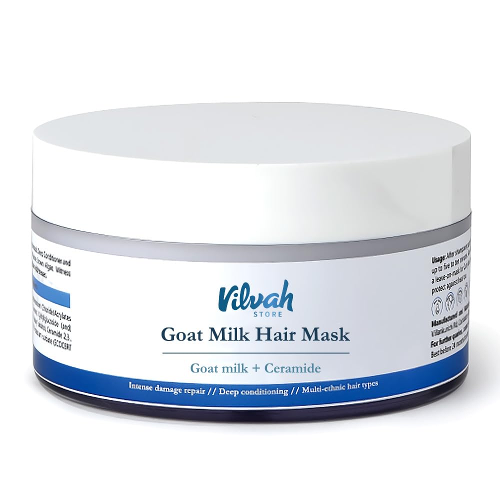 vilvah STORE Goat Milk Hair Mask | Deep Nourishing | Fresh Hair Mask Provides Damaged Deep Conditioning & Strength | Curl Or Styling Cream | Powered With Goat Milk | For Women & Men | 200 Gm