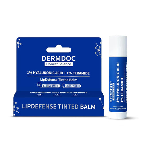 DermDoc 1% Hyaluronic Acid + 1% Ceramide Berry Tinted Lip Balm SPF 50 PA+++ 4 gm