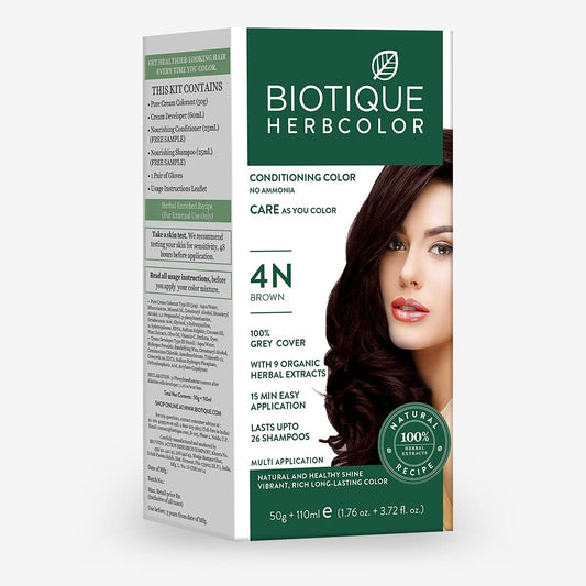 Biotique Herbcolor Conditioning Hair Colour l Ammonia Free Hair Color,50g + 110ml| Brown 4N