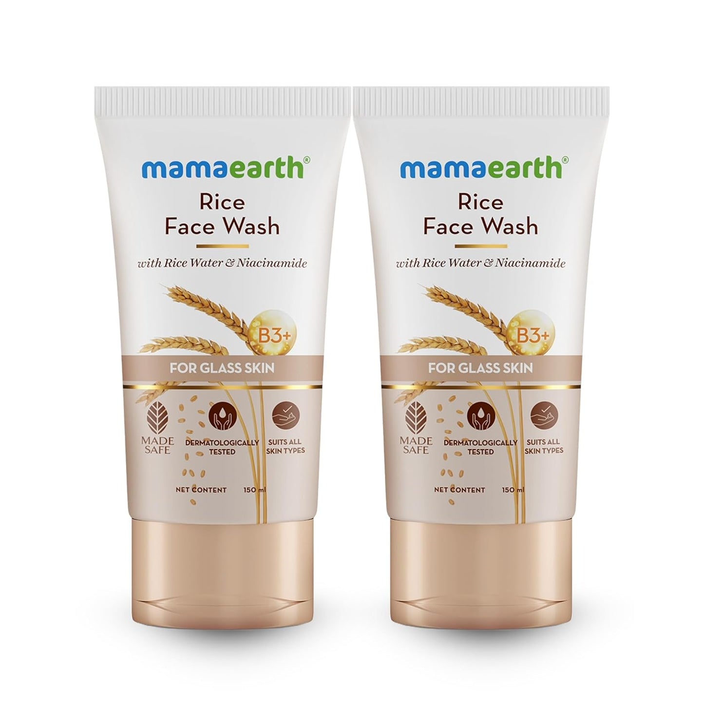 Mamaearth Rice Face Wash With Rice Water & Niacinamide for Glass Skin | For Hydrated & Even Skin Tone | Glowing & Brightened Skin | For Men & Women | 150 ml x 2