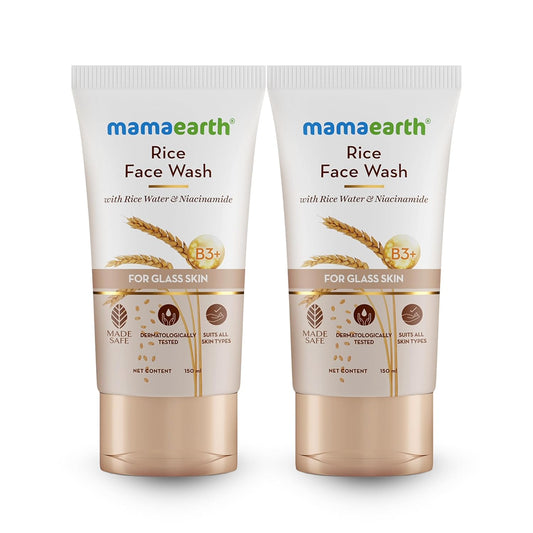 Mamaearth Rice Face Wash With Rice Water & Niacinamide for Glass Skin | For Hydrated & Even Skin Tone | Glowing & Brightened Skin | For Men & Women | 150 ml x 2