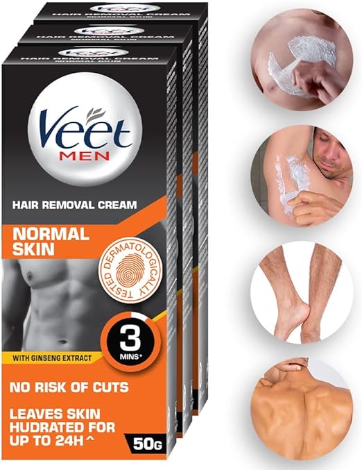 Veet Hair Removal Cream for Men, Normal Skin - 50g Each (Pack of 3)