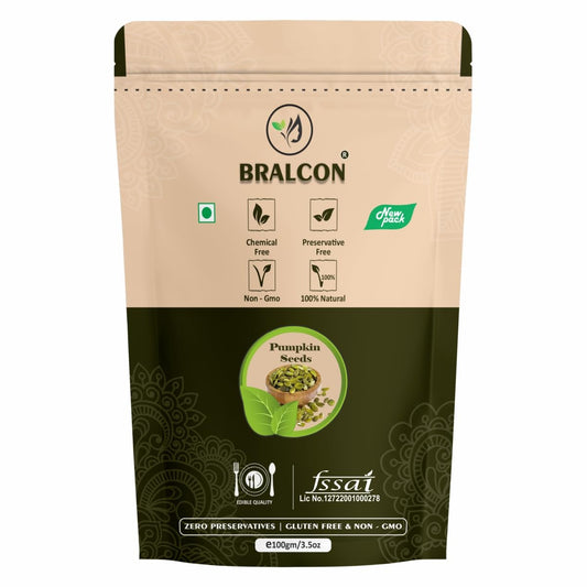 BRALCON Organic Pumpkin Seeds - 100g | Raw Unroasted Pumpkin Seeds for Eating | Protein and Fiber Rich Superfood | Rich in Omega-3 fatty acids