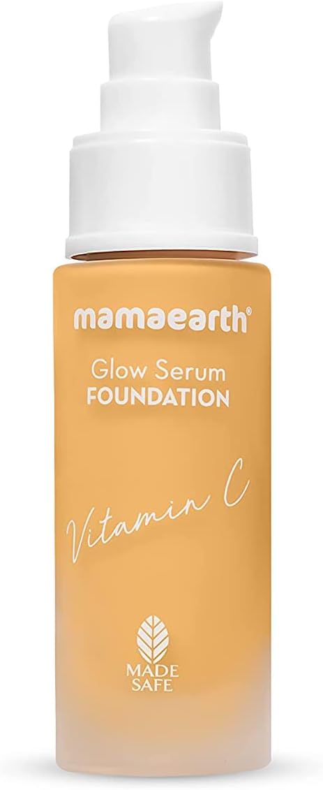 Mamaearth Glow Serum Foundation Lotion with Vitamin C & Turmeric for 12-Hour Long Stay- 02 Crème Glow - 30 ml Dewy Finish