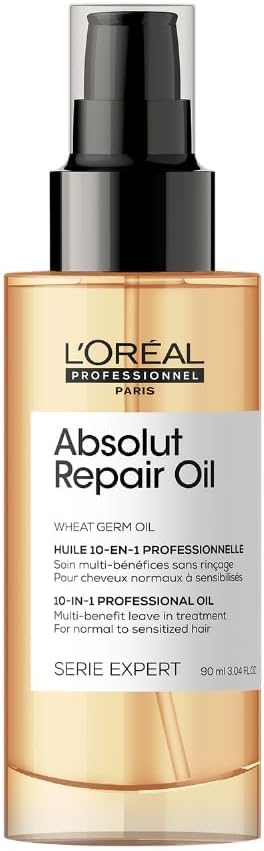 L’Oréal Professionnel10-in-1 Leave-in Oil, With Protein And Gold Quinoa for Dry And Damaged Hair, Serie Expert Absolut Repair, 90 ml