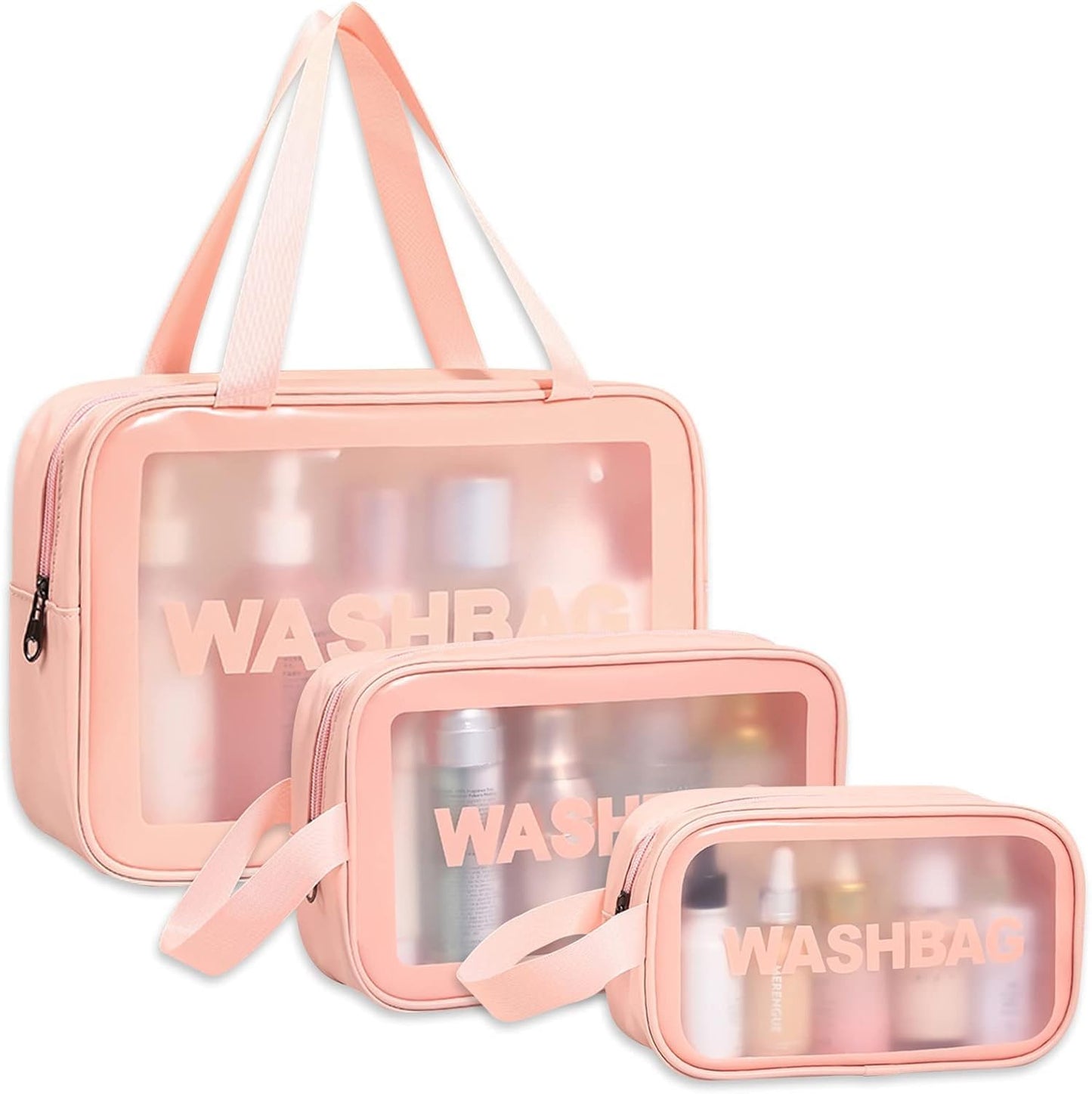 Wash Bag Pouch for Travel Kit Set of 3 (Pink)