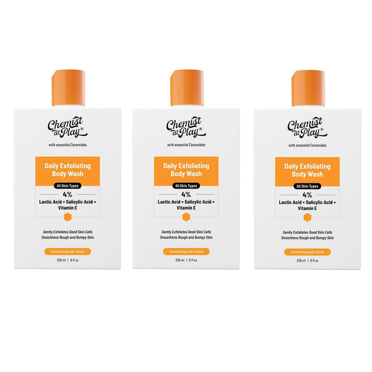 Chemist At Play 1% Salicylic Acid Exfoliating Body Wash | Paraben & SLS Free | Enriched with Vitamin E & Murumuru | Gentle Exfoliating Shower Gel | Prevents Dry, Rough, Bumpy Skin | 236ml (Pack of 3)