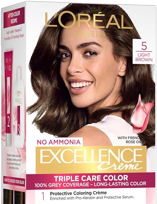 L'Oreal Paris Excellence Creme Hair Color, 5 Natural Brown, 72ml+100g