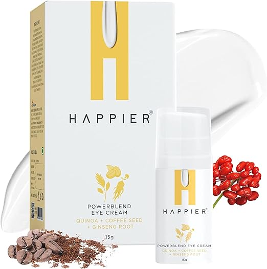 HAPPIER Powerblend Eye Cream | Reduce Fine Lines And Puffiness Around Eyes | Prevents Signs of Ageing, Lightens Dark Circles | Enriched with Vitamin C and other Natural Ingredients | All Skin Types