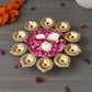 eCraftIndia Golden Metal Handcrafted Flower Decorative Urli with 10 Diyas | s | Diwali Decoration Items for Home Decor | Housewarming, Diwali Gift
