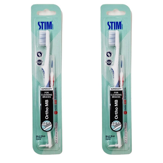 STIM Ortho Mb Toothbrush Pack Of 2 Toothbrush For Braces Super Soft Bristles, adult, manual, Multi-Coloured
