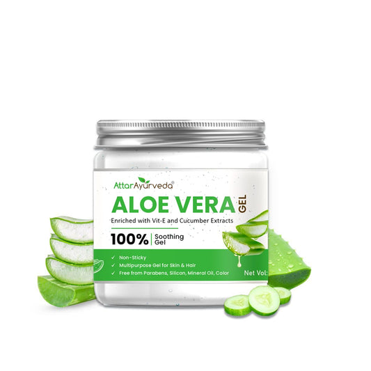 Attar Ayurveda Natural Aloe vera gel for Face, Skin & Hair (200 ml) | With Vit-E and Cucumber extracts