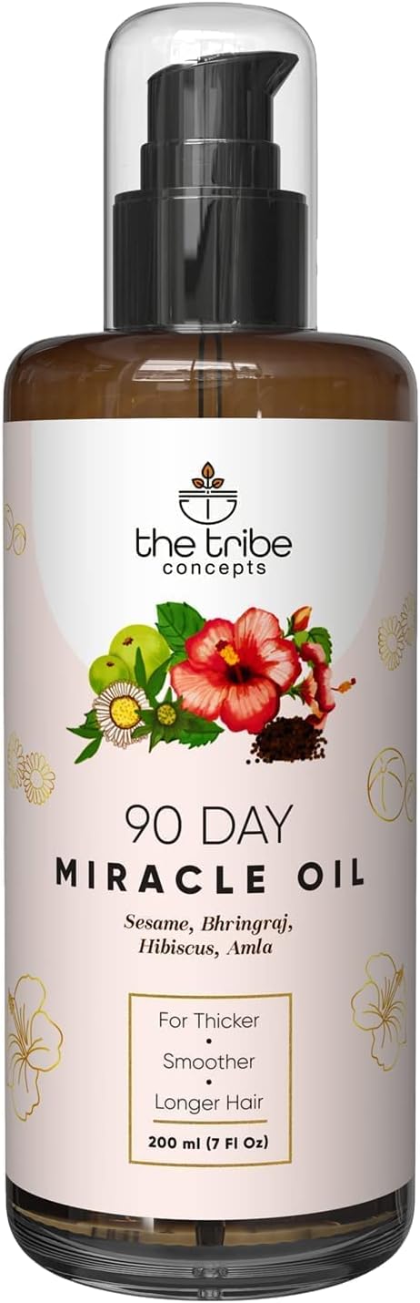 The Tribe Concept 90 Day Miracle Hair Oil, Hair Growth Oil, Hairfall & Breakage Control, Nourishing Shine with Bhringraj, Hibiscus, Amla, 100% Chemical Free & Natural - 200 ml