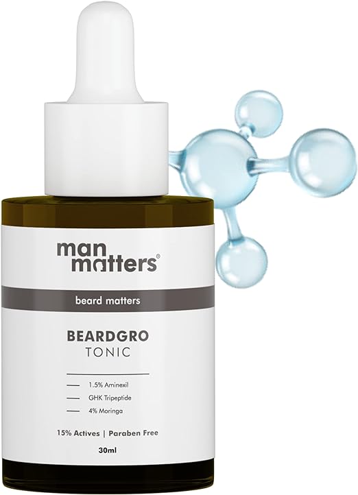 Man Matters BeardGro Beard Growth Tonic for Men - 30ml | 1.5% Aminexil, 4% Moringa, 4% Goksura & 2% LashLD | Thicker beard growth, Stimulates beard follicles, Softens Beard