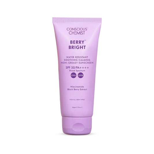Conscious Chemist® Sunscreen SPF 50 PA++++ | 50g | Sunscreen for Oily Skin, Gel Sunscreen, Niacinamide with Black Berry Extract, Hybrid Lightweight, All Skin Types - Berry Bright