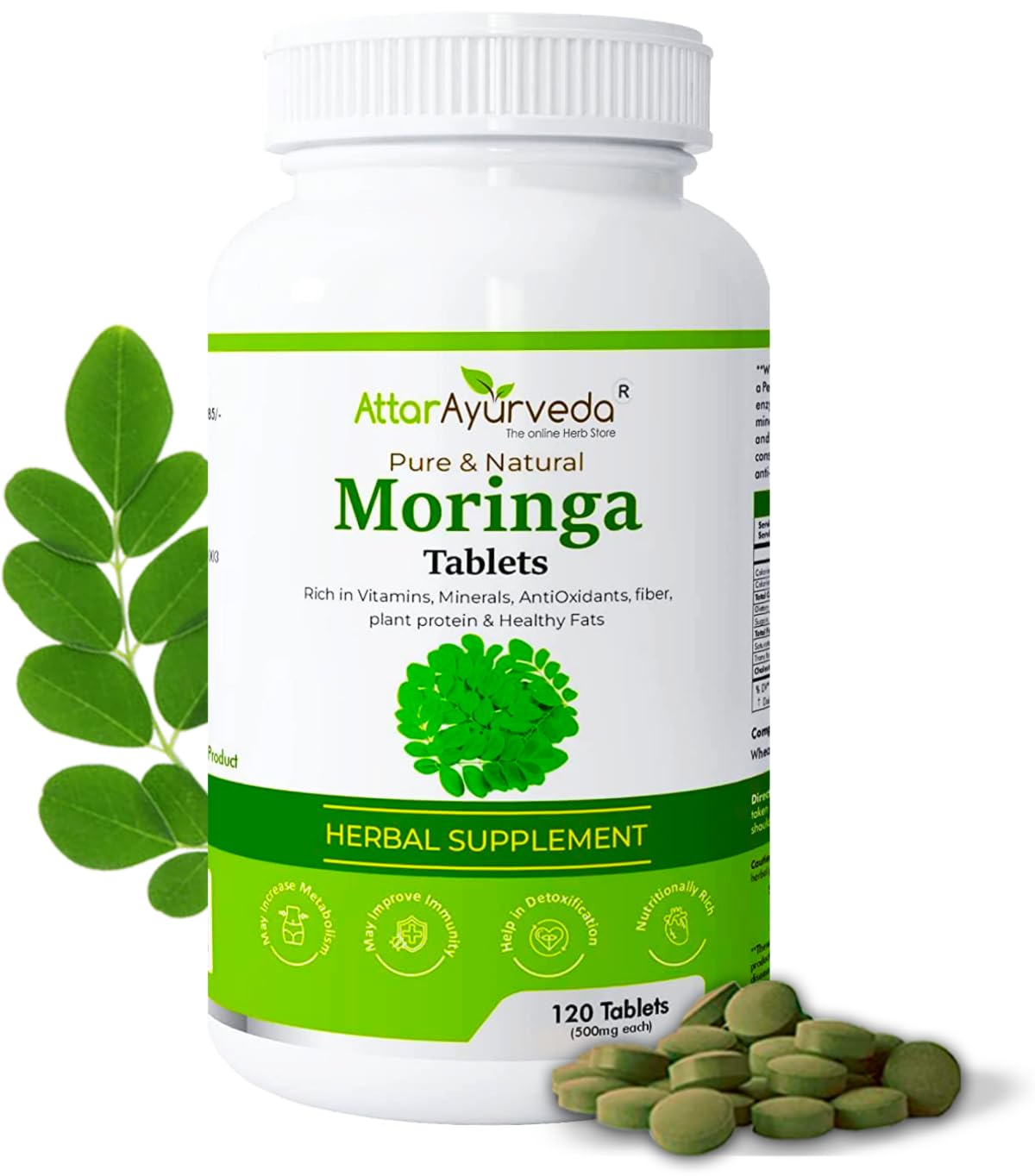 Attar Ayurveda Moringa Tablets 120 Tablets, 500 mg each
