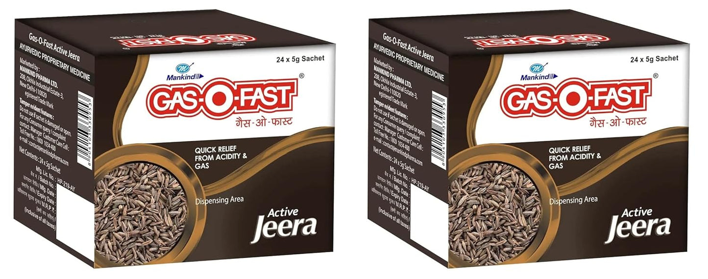 Mankind Gas-O-Fast, Active Jeera- 24x 5 gm Sachet x Pack of 2