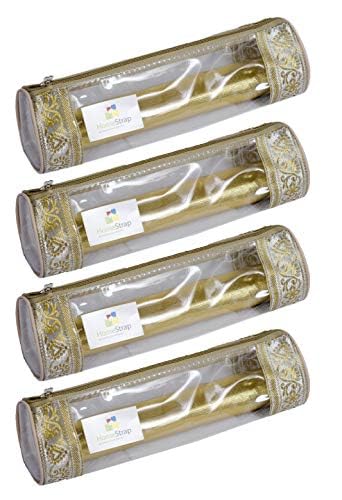 HomeStrap Set of 4 Transparent PVC Single Rod Bangle Storage Pouch, Golden