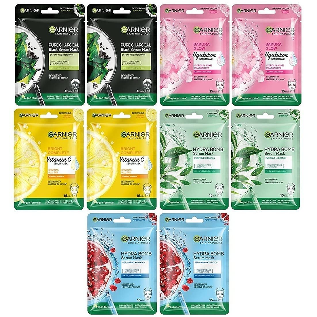 Garnier Skin Naturals, Face Mask Set, Pack of 10