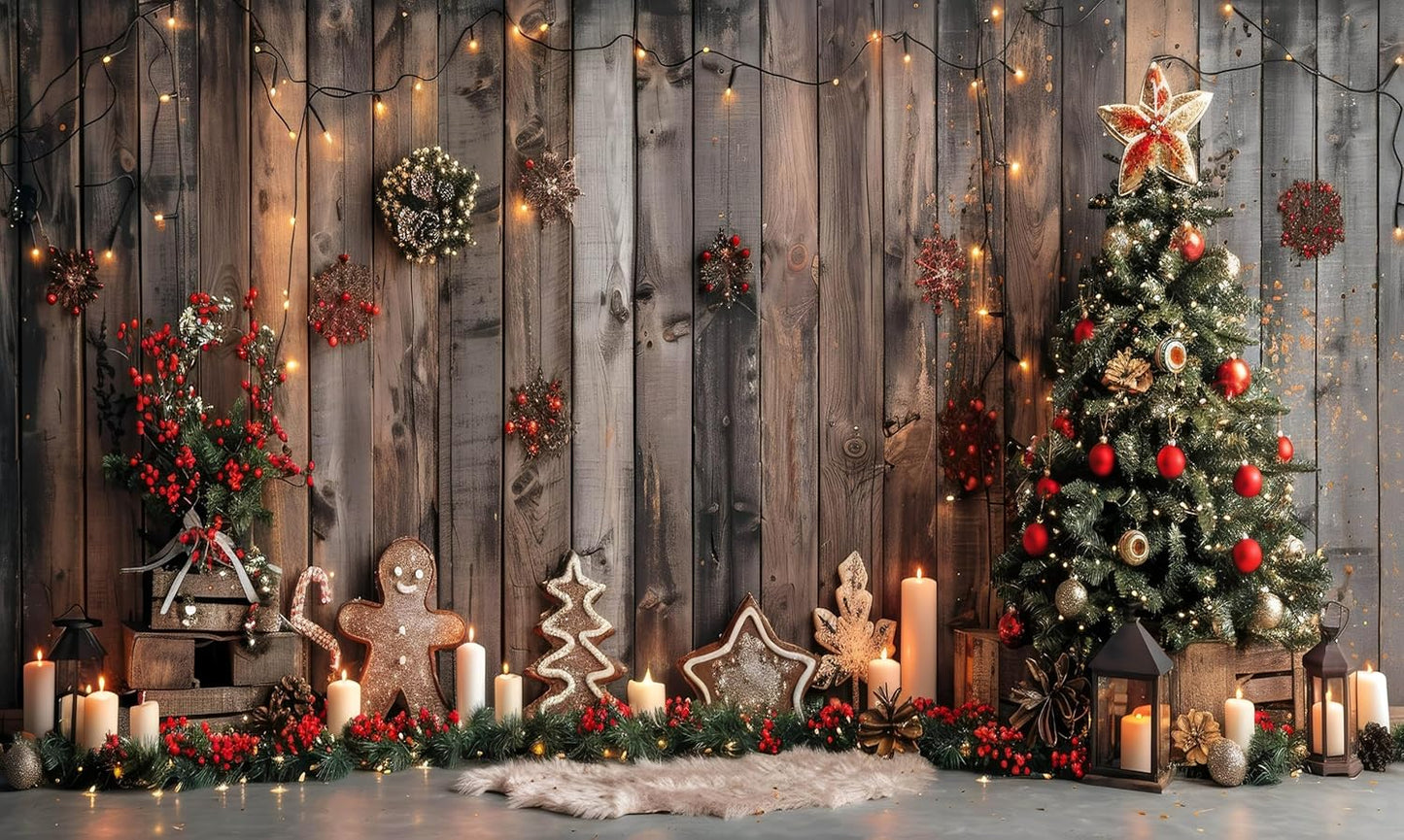 Christmas Backdrop Christmas Tree with Gifts Lights Snowflake Props Size 5Feet Height & 8 Feet Width
