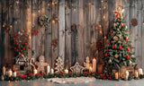 Christmas Backdrop Christmas Tree with Gifts Lights Snowflake Props Size 5Feet Height & 8 Feet Width