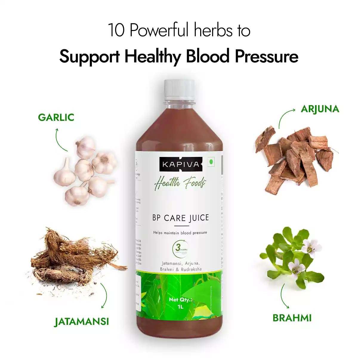 Kapiva BP Care Juice - 100% Ayurvedic Juice for Controlling Blood Pressure & Cholesterol Level | Arjuna, Shankhpushpi & 8 Other Herbs 1 Litre