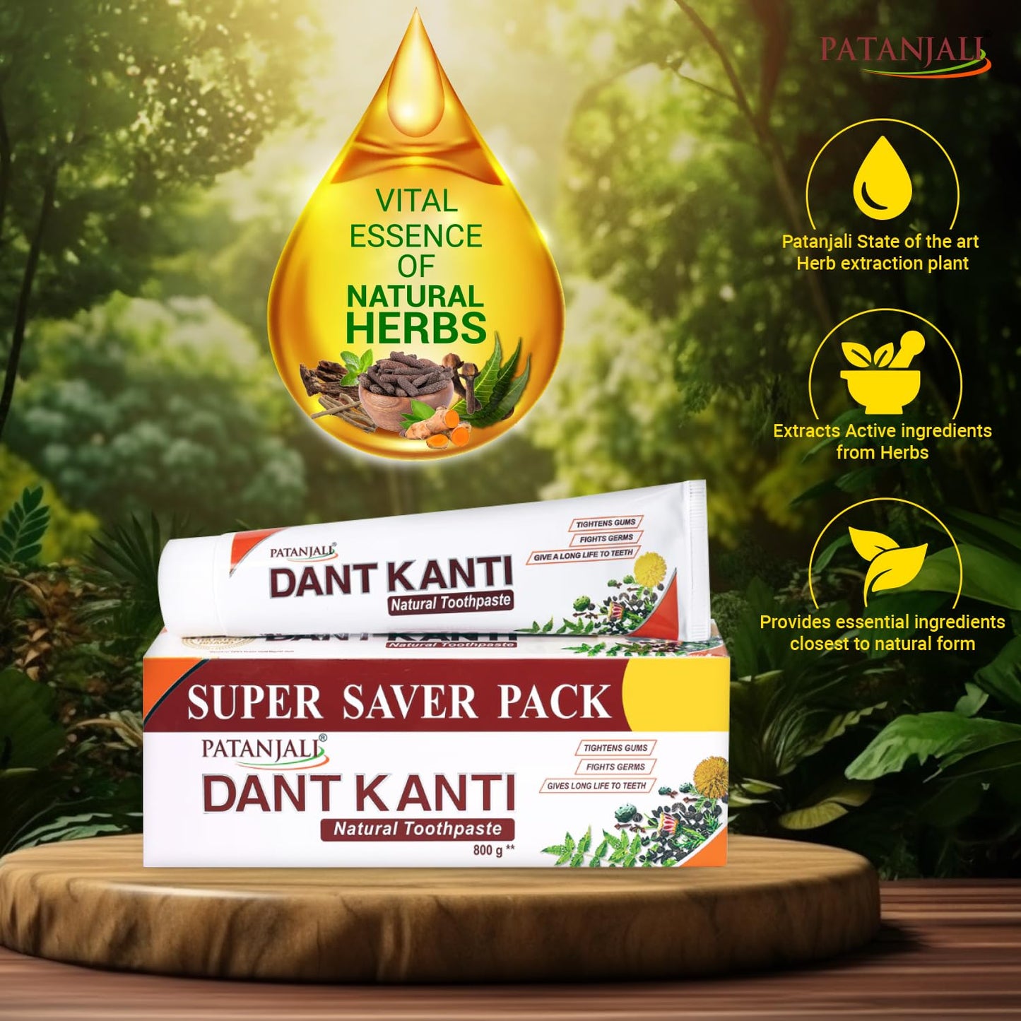 Patanjali Dant Kanti Natural Toothpaste 800g (200g X 4), Super Saver Value Pack