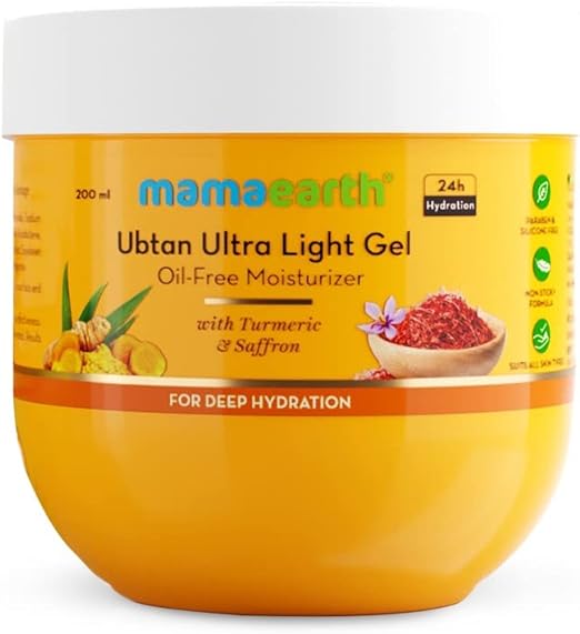 Mamaearth Ubtan Ultra Light Gel Oil-Free Moisturizer For Face, Body and Hands; with Turmeric & Saffron for Deep Hydration - 200 ml